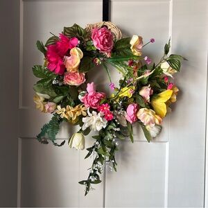 Floral door Wreath with Pink and Yellow Accents